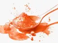 Cucchiaio pieno di polvere arancione, gocce e pillole. Un'illustrazione che evoca la domanda: quanti tipi di collagene esistono?