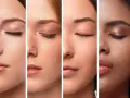 Quattro volti di diverse etnie mostrano come capire il tipo di pelle: chiara, con lentiggini, olivastra e scura.