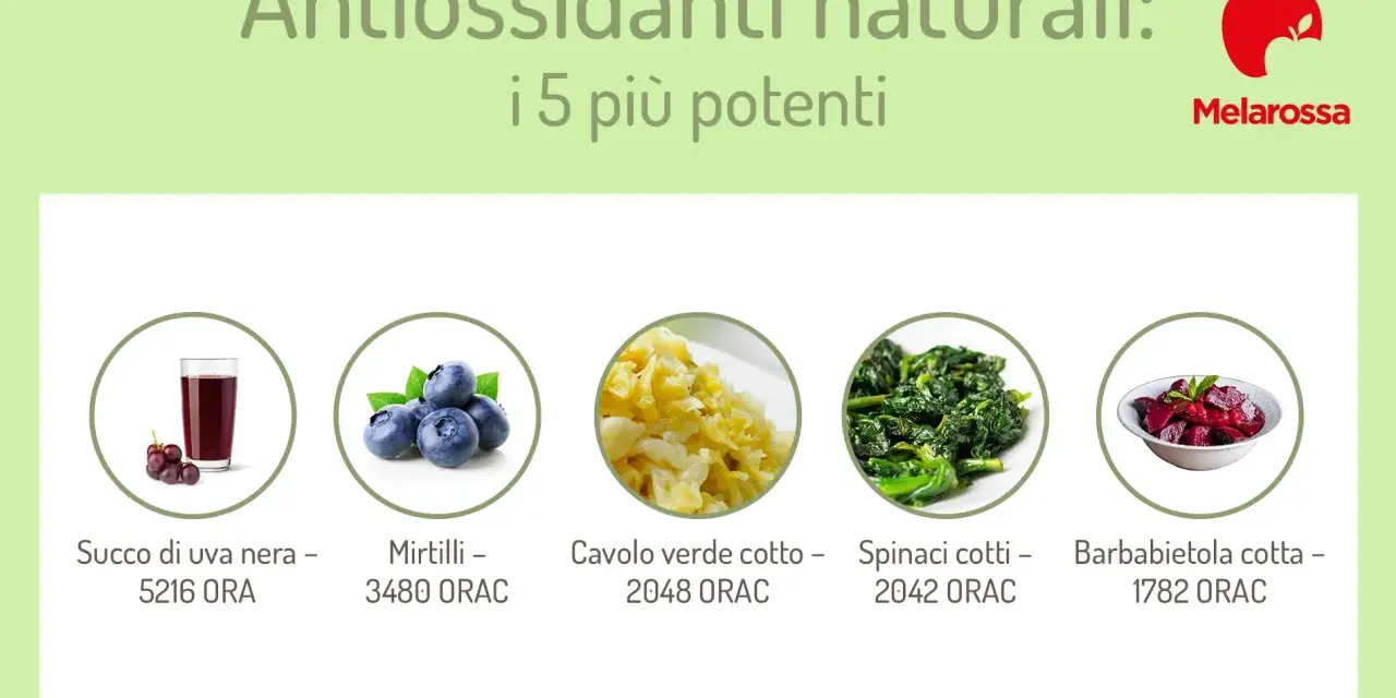 Succo d'uva nera, mirtilli, cavolo, spinaci e barbabietola: scopri quali sono gli antiossidanti naturali più potenti per la tua salute.
