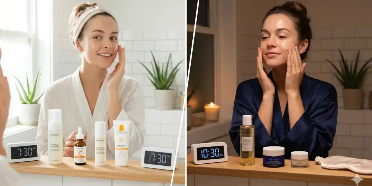 Routine mattutina e serale: applicazione del siero viso per una pelle luminosa.