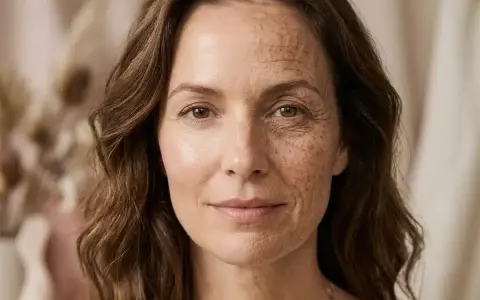 Il volto di una donna diviso a metà: da un lato pelle giovane e luminosa, dall'altro segni evidenti che il sole invecchia la pelle.