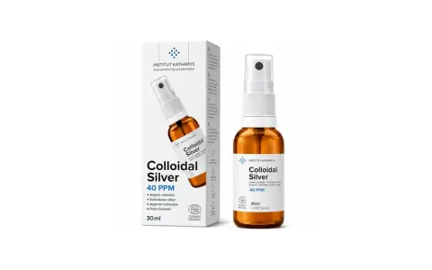 Flacone spray e scatola di argento colloidale Institut Katharos 40 PPM. Scopri a cosa serve questo prodotto naturale.