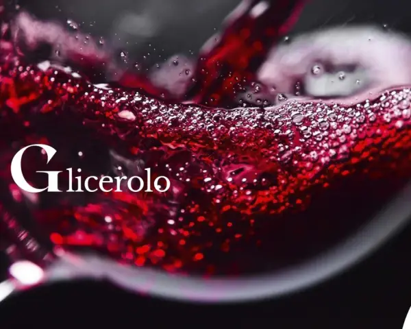 Il glicerolo, uno zucchero, crea bollicine nel vino rosso versato in un bicchiere.