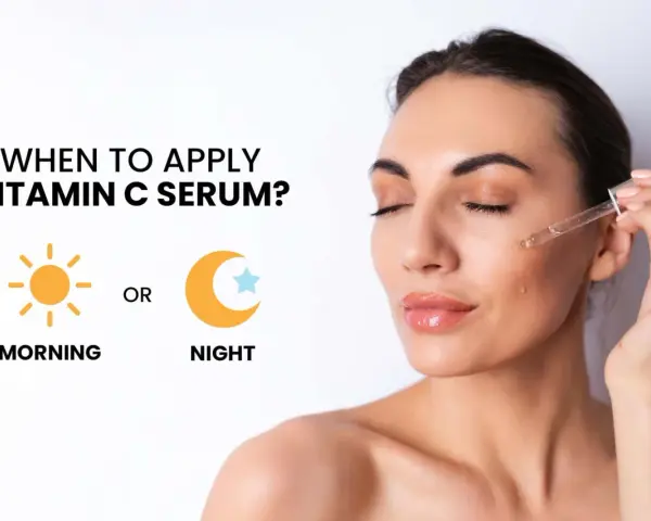 Donna applica siero vitamina C: quando usarlo? Mattina o sera per una pelle luminosa.