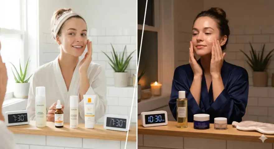 Routine mattutina e serale: applicazione del siero viso per una pelle luminosa.
