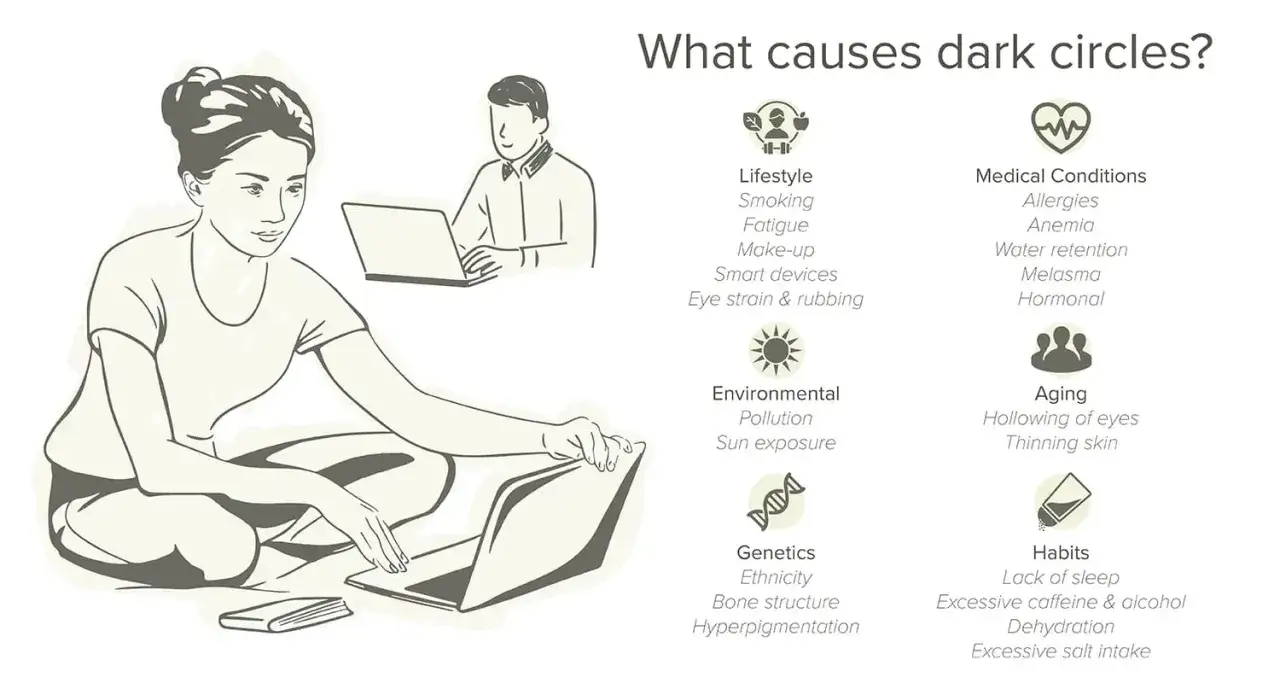 Le occhiaie a cosa sono dovute? Stile di vita, genetica, invecchiamento, abitudini e condizioni mediche sono tra le cause.