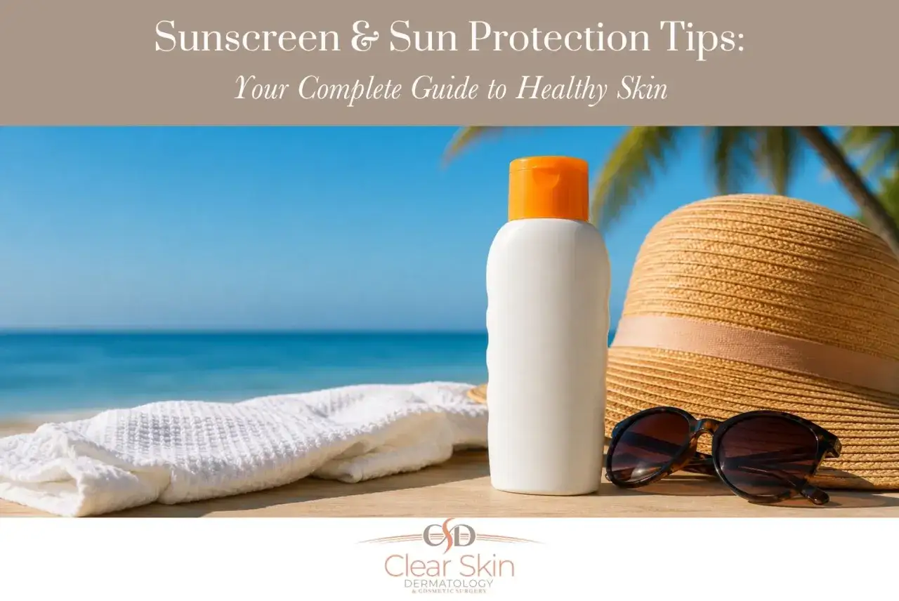 Sulla spiaggia, crema solare, cappello e occhiali da sole. Ricorda quando mettere la crema solare per proteggere la tua pelle.