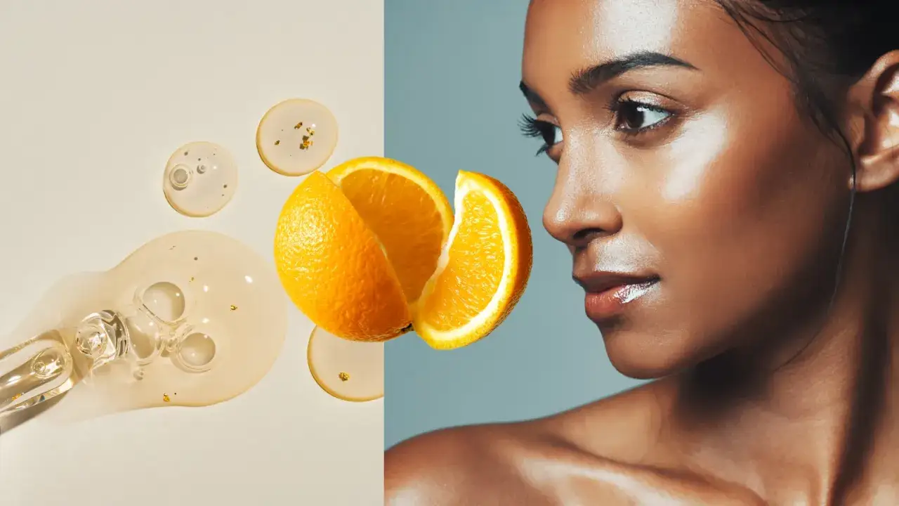 Gocce di siero alla vitamina C con oro e arancia, ideali per illuminare la pelle. Scopri quando usarlo per un viso radioso.